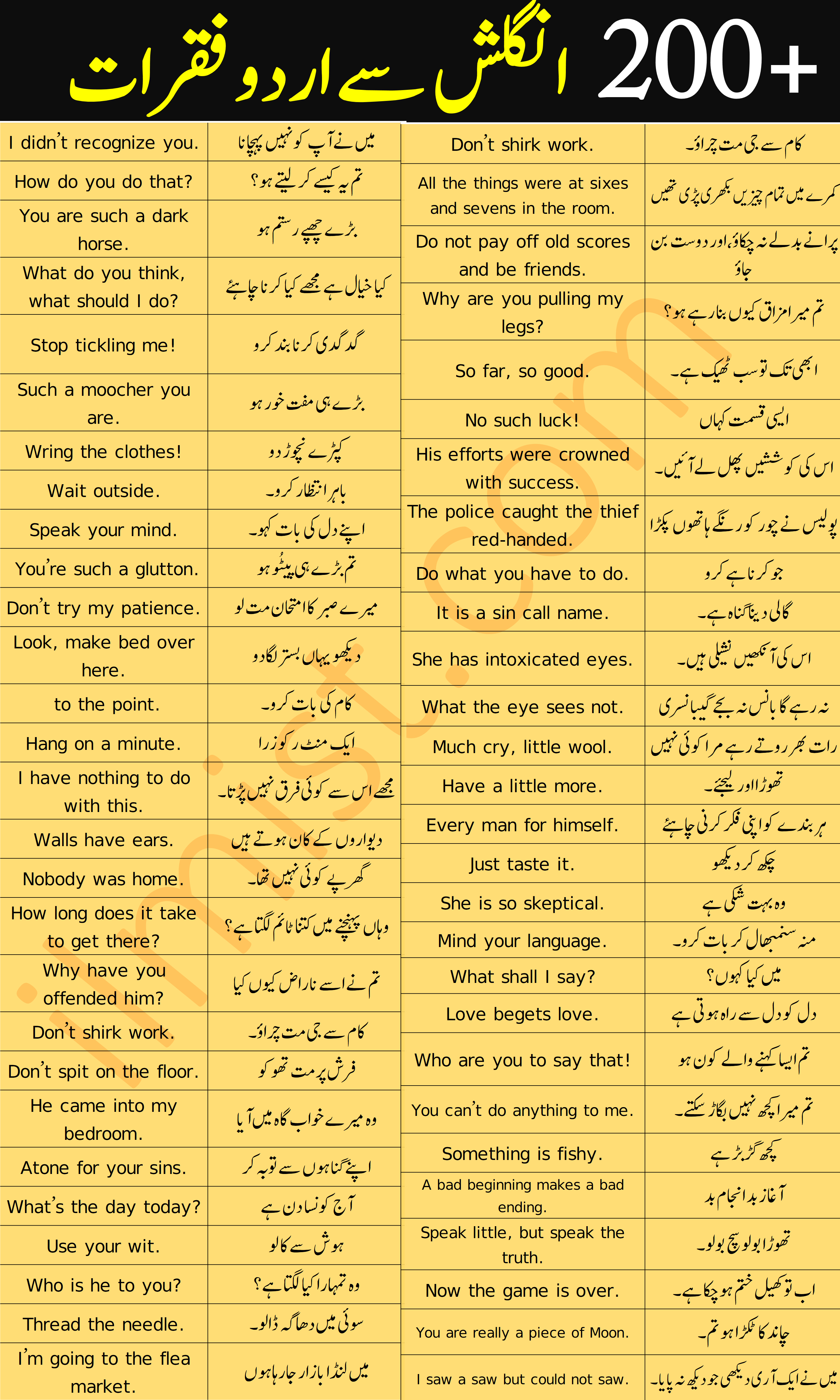 200+ Urdu to English Sentences For Daily Life Conversations PDF