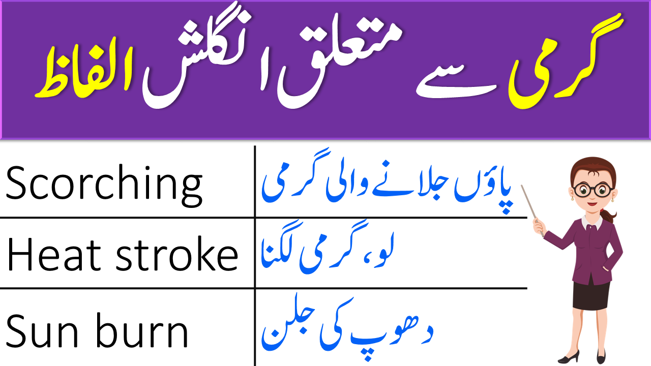 Summer Vocabulary Words with Urdu Meanings