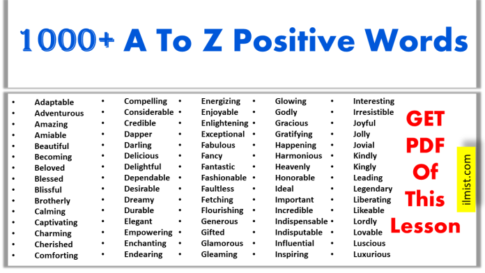 1000+ Positive Words List In English | A To Z Words List