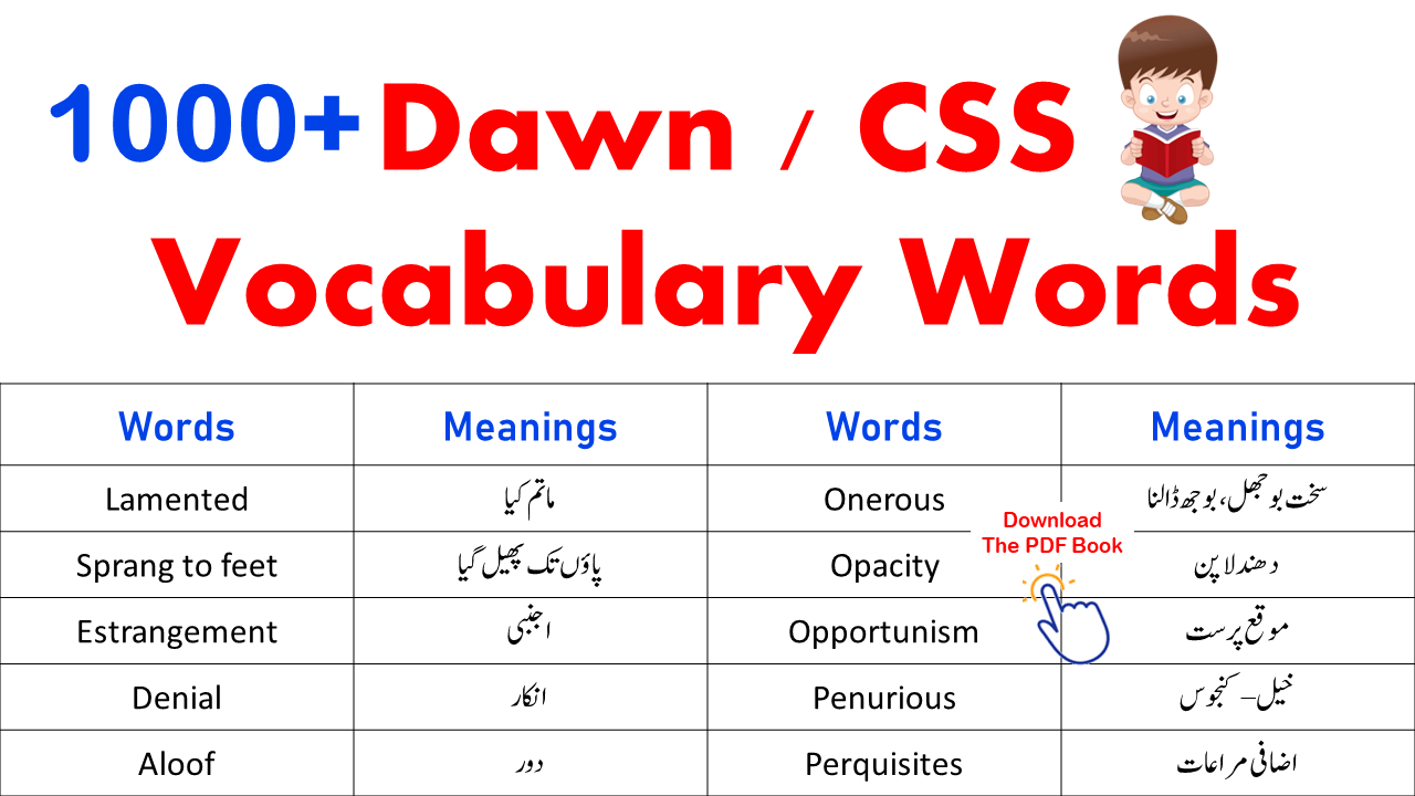 Dawn / CSS Vocabulary Words With Meanings In Urdu | PDF
