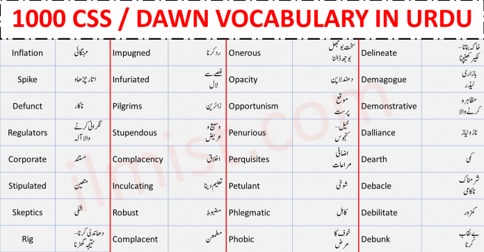 Dawn / CSS Vocabulary Words With Meanings In Urdu