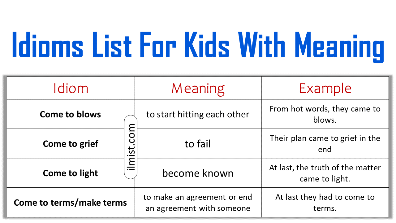 Idioms List For Kids With Meaning And Examples | Idioms