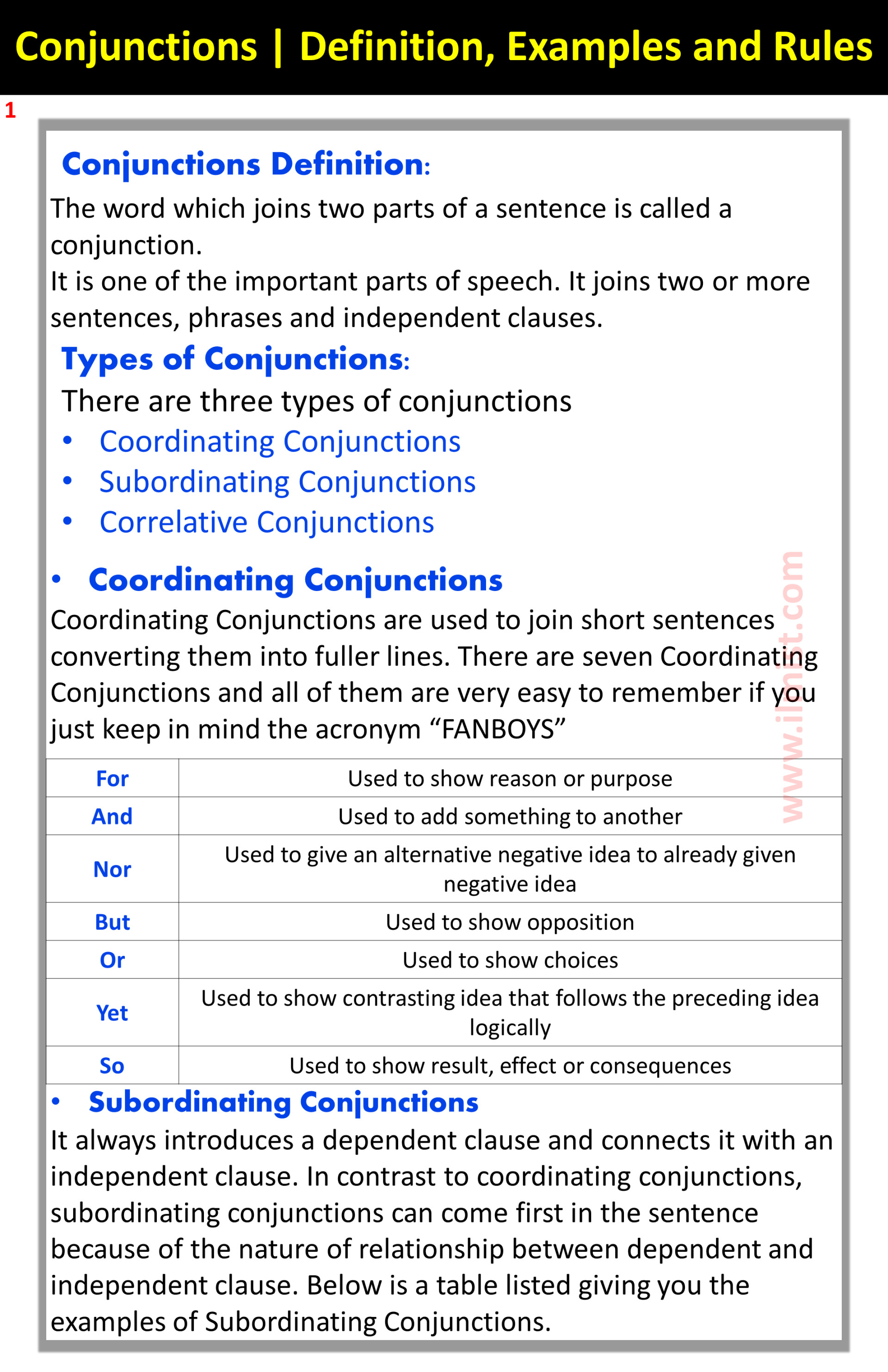 Conjunctions | Definition, Examples and Rules In English