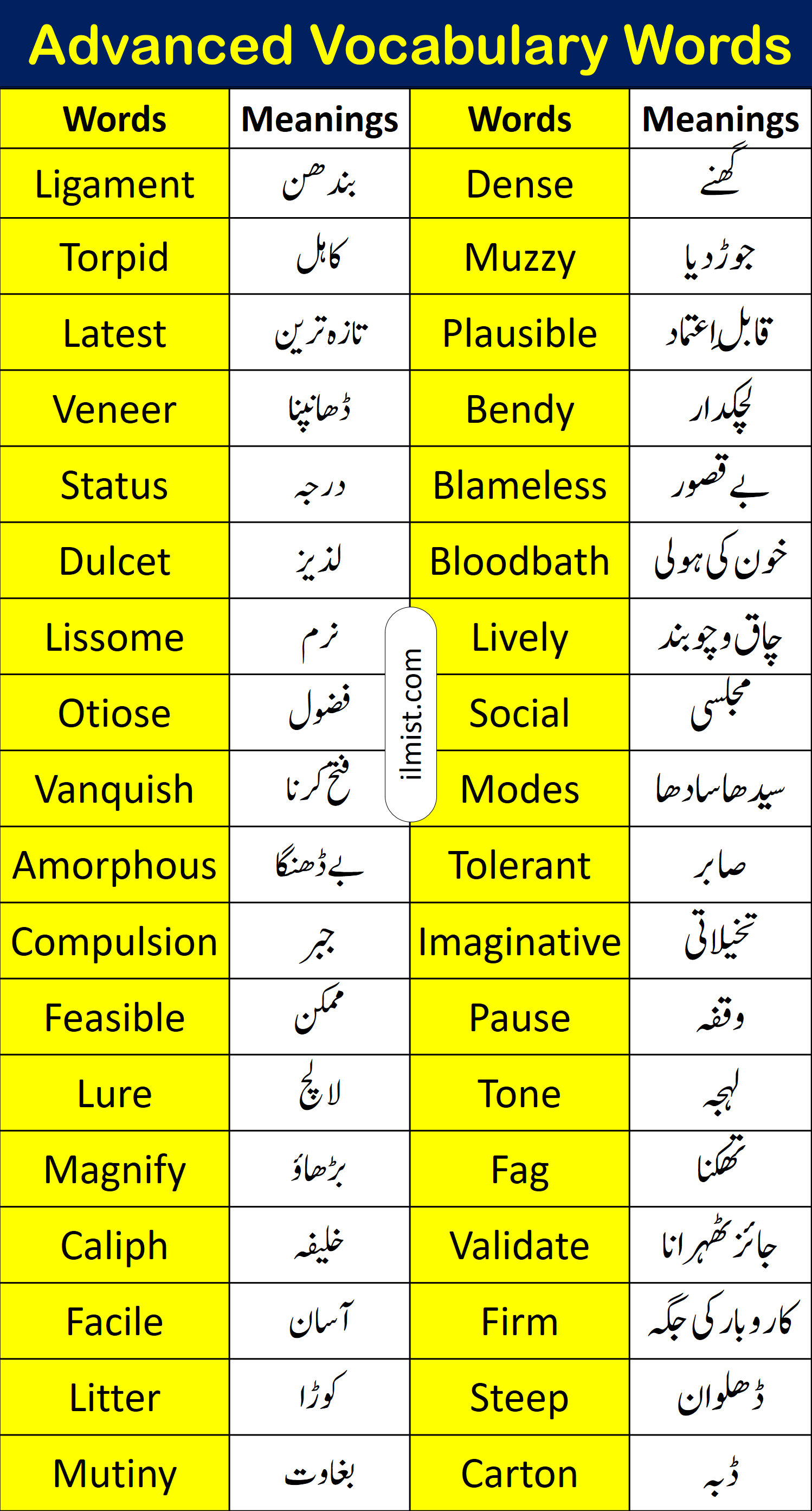 200 Important English Vocabulary Words With Urdu Meanings 