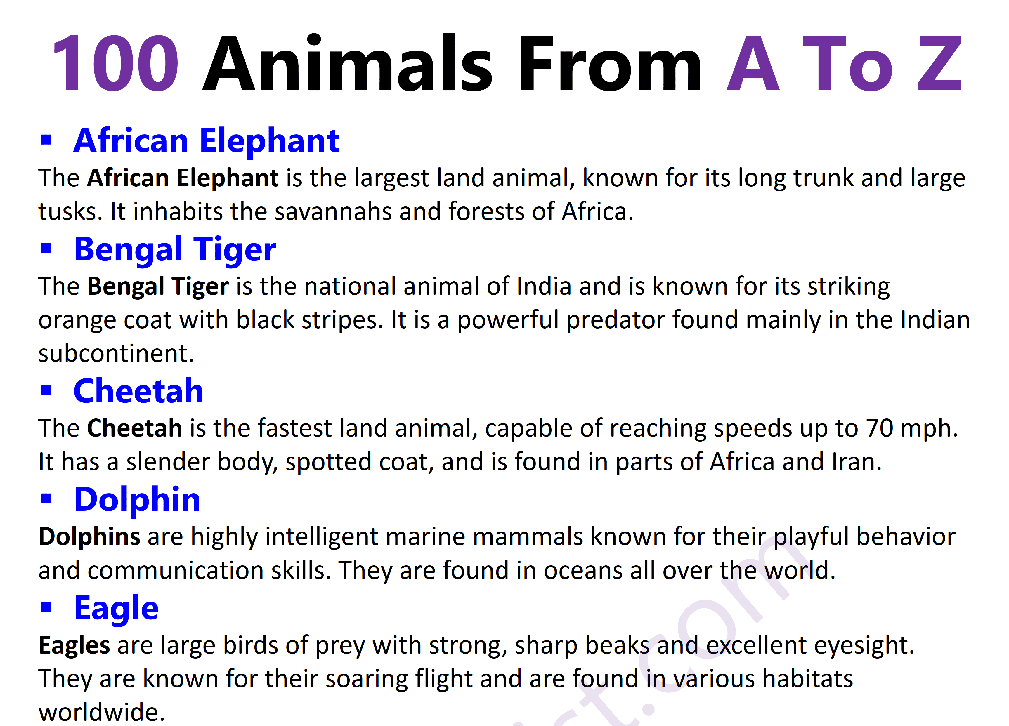 A Zoo of Wonders: 100 Fascinating Animals from A to Z